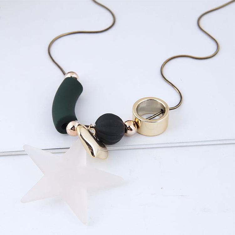 Stylish, Simple Matte Transparent Pentagram Personalized Long Necklace, Geometric Love Sweater Chain