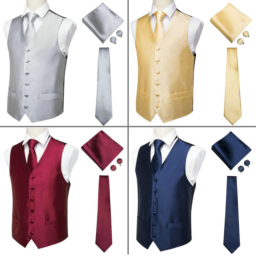 

Hi-Tie Мужской шелковый жилет Галстук Повседневный Тонкий жилет 4PC Носовой платок Запонки Комплект Жилет для костюма