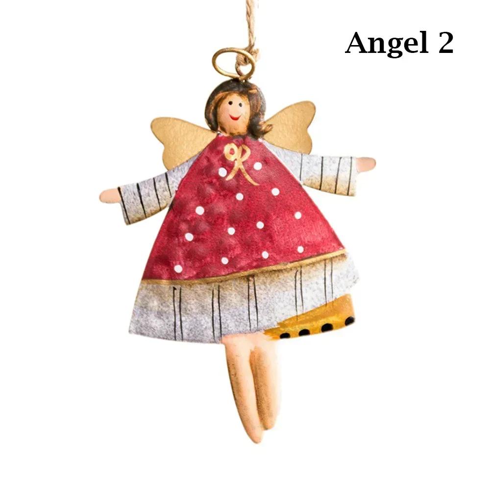 Retro Metal Festival Supply Xmas Tree Embellishment Cartoon Angel Christmas Decorations Santa Claus Hanging Pendants