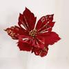 Flocking Velvet Artificial Poinsettia Realistic Holiday Xmas Flower Decor  Photo Props