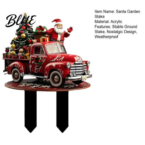 Santa Claus Yard Patio Christmas Stake Red Retro Decoration Garden Truck Decoration Xmas Tree Acrylic Lawn Ornament for Outdoor