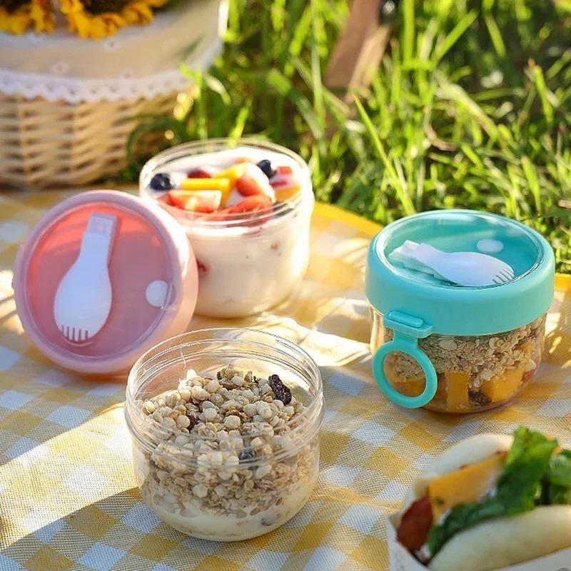 1 Pcs 600ml Household Convenience Oatmeal Cup Salad Cup Airtight Lid Thickened With Spoon Food Storage Overnight Breakfast Jar