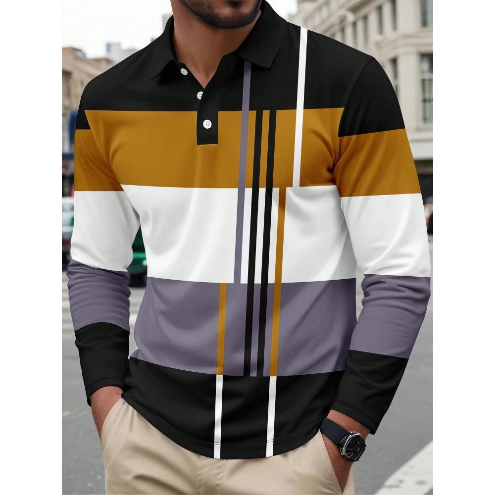 Herren Herbst Winter Langarm Farbblock Kragen Polohemd Herren Business Casual Golf Polohemd