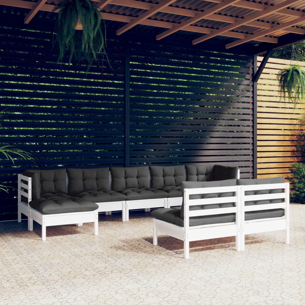 9 Piece Garden Lounge Set with Cushions White Pine Wood