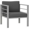 Garden Sofa, All-Weather Garden Single Sofa with Removable Cushions, Metal Frame Outdoor Furniture for Balcony, Charcoal Grey