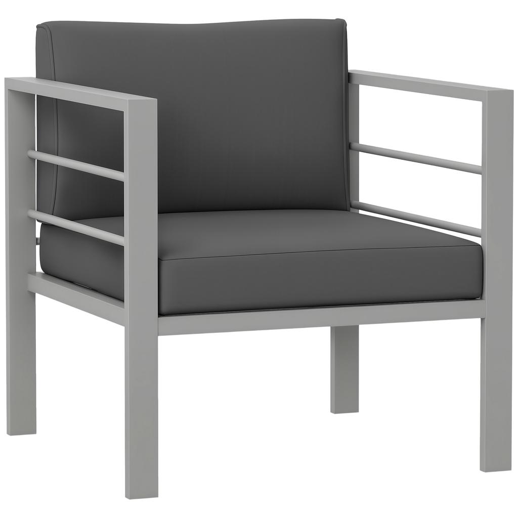 Garden Sofa, All-Weather Garden Single Sofa with Removable Cushions, Metal Frame Outdoor Furniture for Balcony, Charcoal Grey