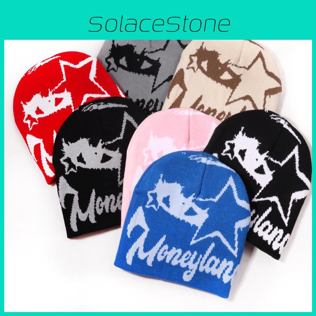 Style Street Star Letter Pattern Neutral Warm Knitted Hat For Autumn And Winter