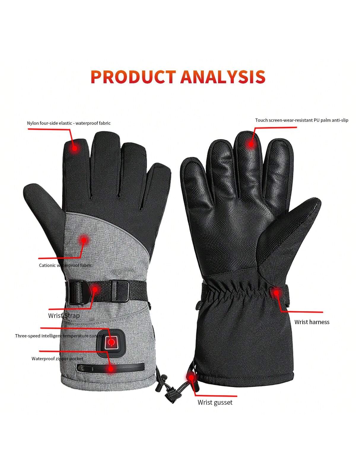 

1 pair of warm and waterproof gloves for winter cycling, outdoor sports, electric heating, and skiing