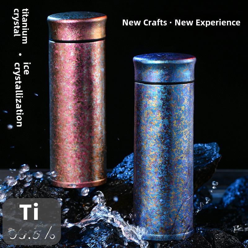 "Elegant Full Titanium Thermos Cup with Ice Flower Design - Perfect for Tea Brewing and Car Use"