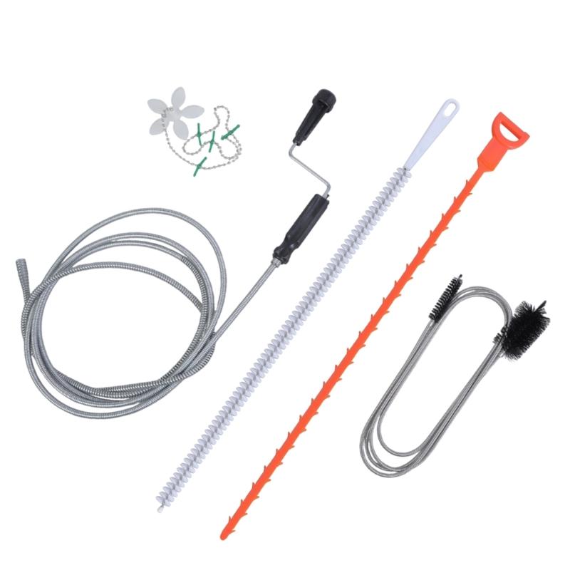 

Набор для чистки труб и сантехники, 5 шт., спирали 118 дюймов, щетка 61 дюйм, змея 19,7 дюйма, подходит для кухонных и ванных стоков 1