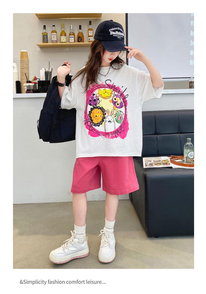 Girls' shorts set, summer new style, children's wear, summer wear, sports girl, big girl, stylish summer style, short sleeved two-piece set