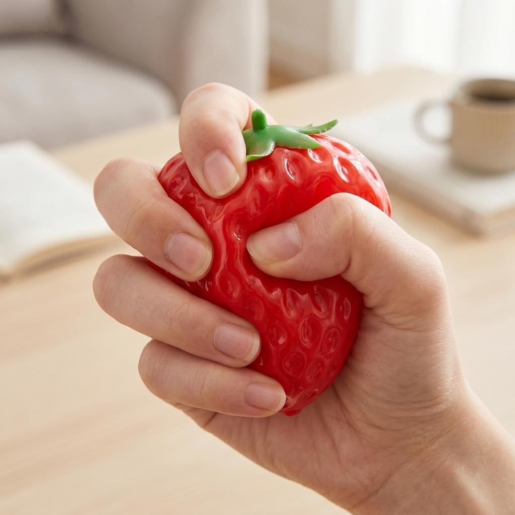 Strawberry Shape Stress Relief Toy 5cm Soft Material for Hand Exercise and Sensory Relaxation Use