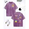Little Bear Text Graffiti Prints Washed T-Shirt Women Cotton Oversized Tops Comfortable Distressed O-Neck T Shirt Clothes