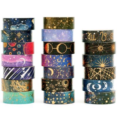 YUBBAEX Masking Tape Moon and Planet Designs Washi Paper Tape with Gold Foil Floral Decoration Tape for DIY Bullet Wrapping 20-Roll Set Space-themed