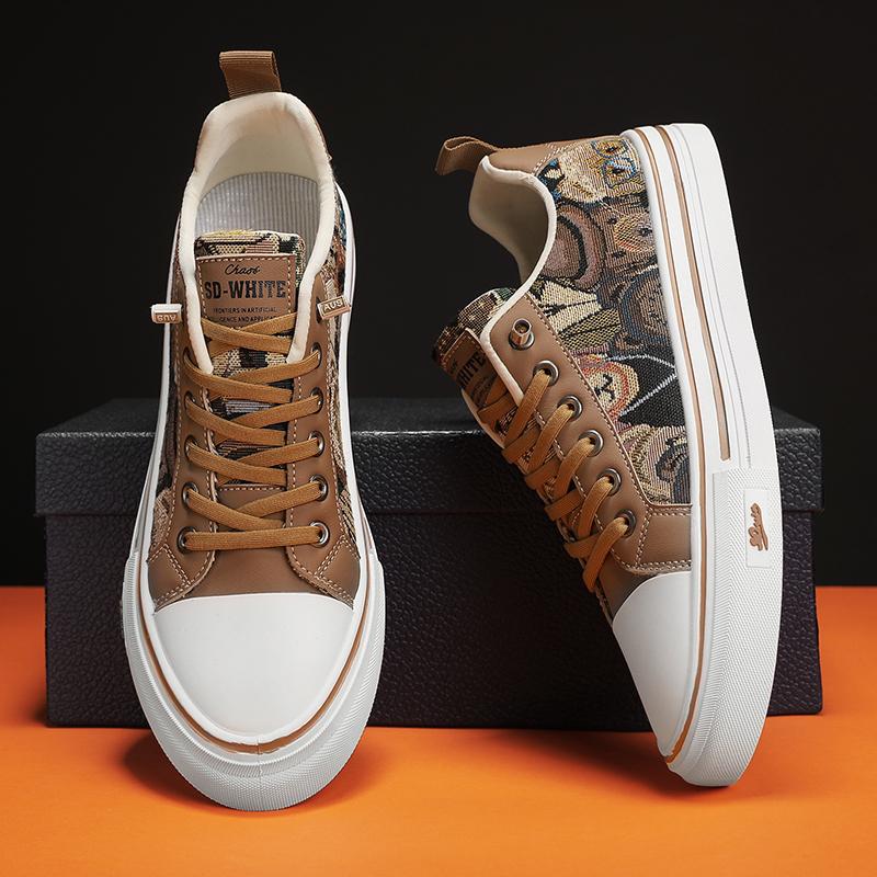 

men s asual Sneaker Skateboard Flat Canvas Fashion Sports and Leisure Shoes Loafers Wear-resistant Comfortable Wear-resistant 39 хакі