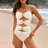 Women's Colorblock One-Piece Swimsuit with Cutouts and Decorative Rings for Beach and Fashion