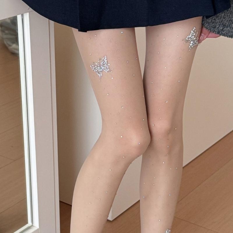 Elegant Butterfly Rhinestones Pantyhose with Breathable Nylon Fabric Offering Wear Comfort In Social Event and Work
