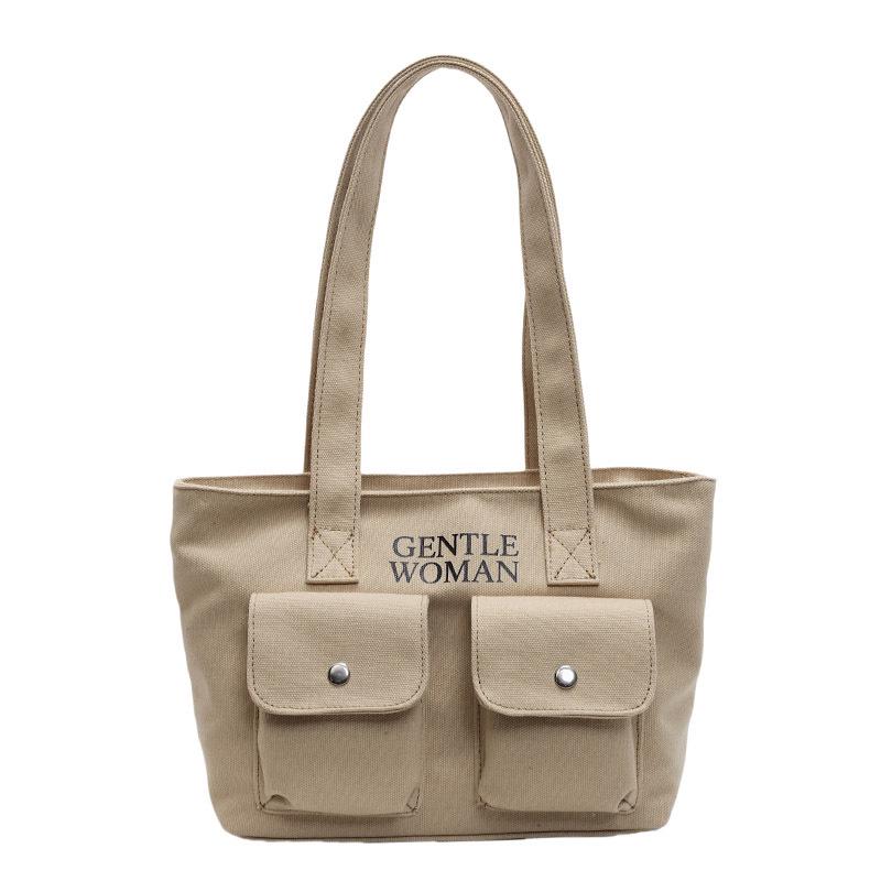 

Retro Patchwork Canvas Tote Bag with Double Pockets – Japanese Style Fashionable Large Capacity Shoulder Bag for Female Students