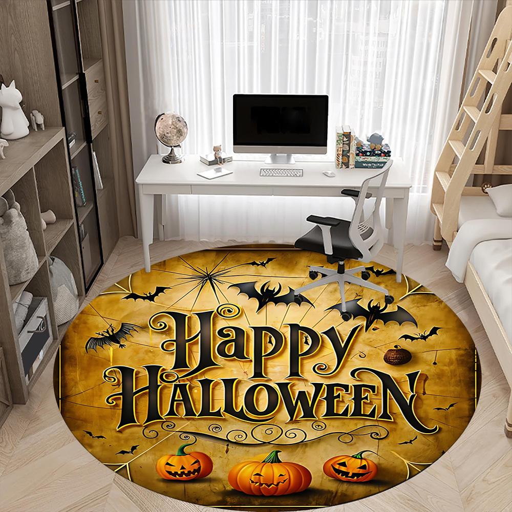 1pc Halloween Pumpkins Office Round Area Rug, Under Office Chairs Bedroom Living Room Home Decor, Room Deco