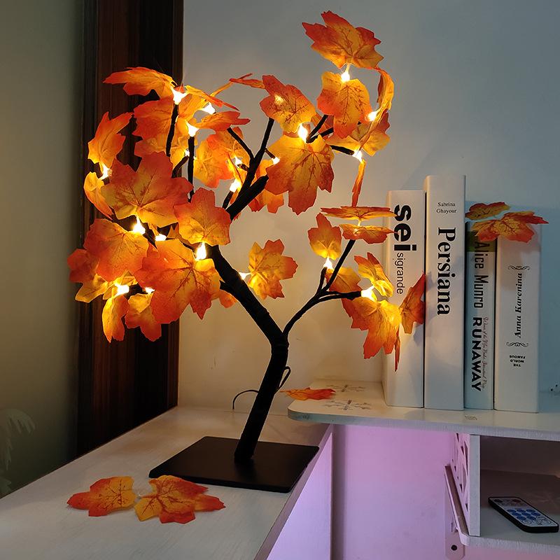 LED Maple Leaf Tree Lamp with Voice Remote - Creative USB Night Light for Room Decor & Gifts