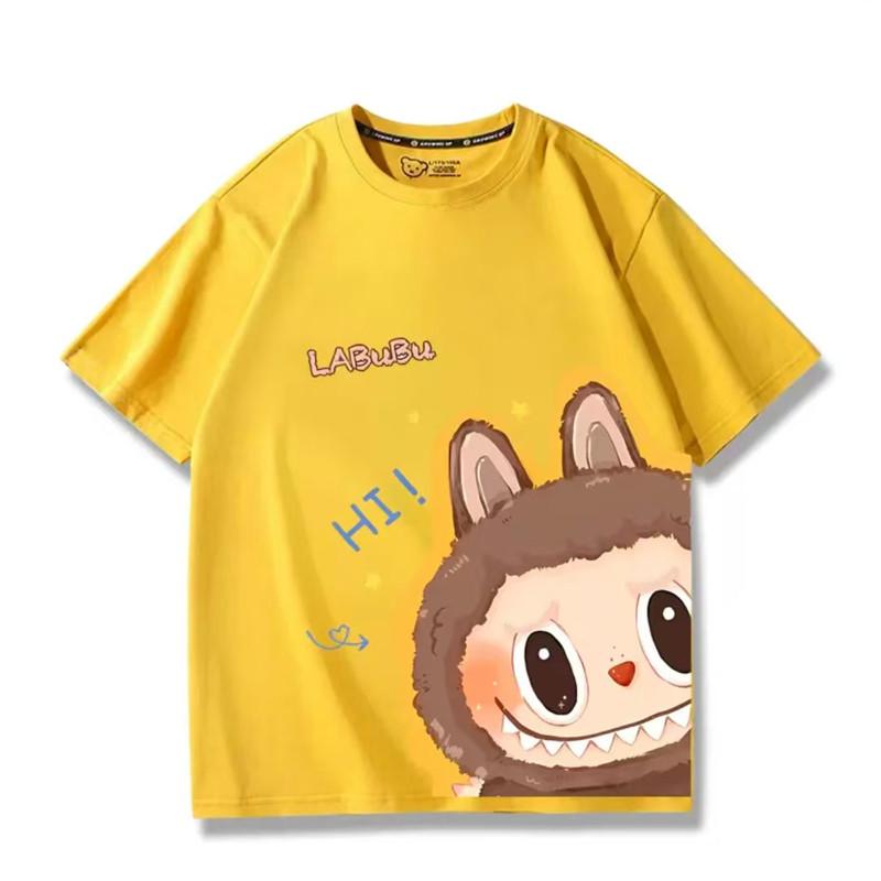 Women's Cotching Cute Cartoon Labubu Anime Printed Round Neck Women's Short Sleeve T-shirt Loose Summer Casual Couple Top