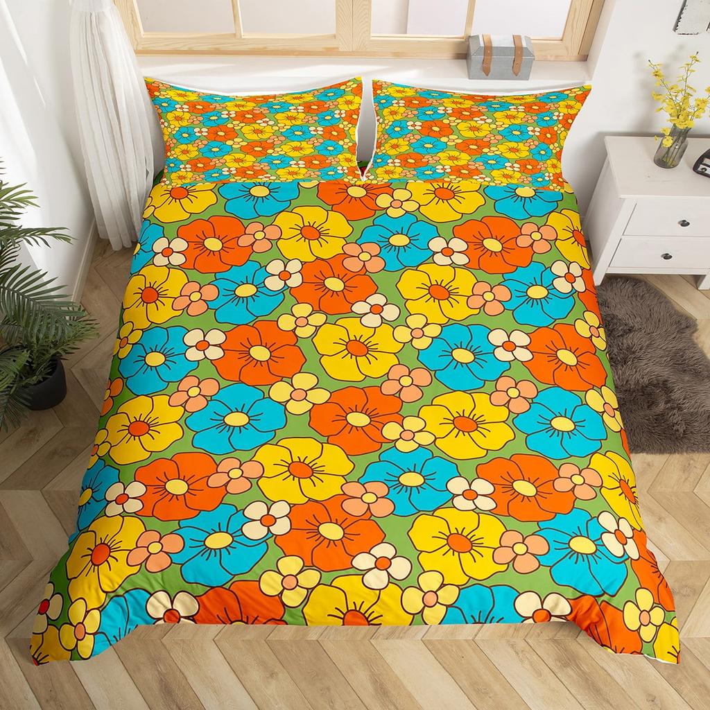 Colorful Flowers Beding Set Boho Paisley Floral Decor Soft Duvet Cover for Women Mothers Day Gifts, Warm Soft plus Breathable Quen