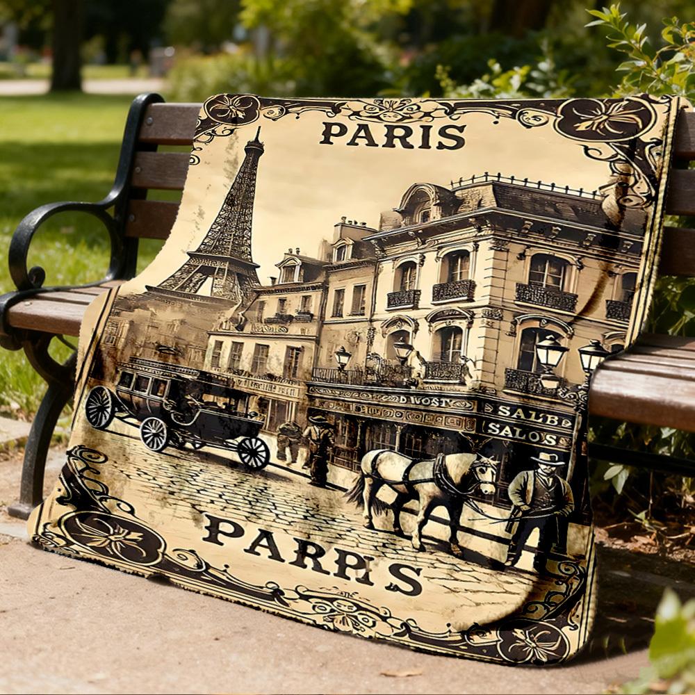 1pc Parisian Architecture Print Outdoor Blanket, Lightweight Polyester,
