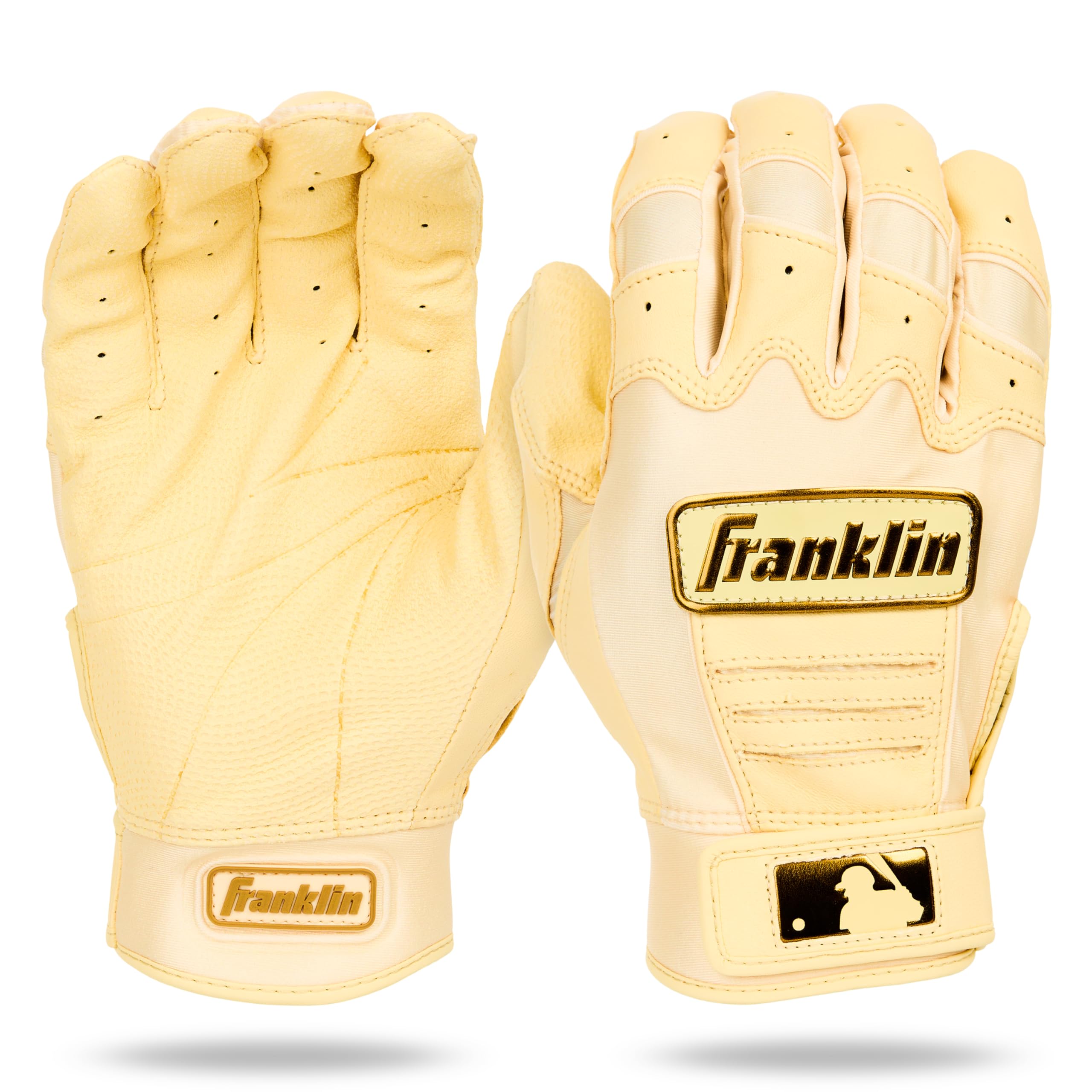 

Franklin Sports MLB Batting Gloves CFX Pro Pair Adult and Youth Baseball Softball Premium Leather Vanilla Gold Large S