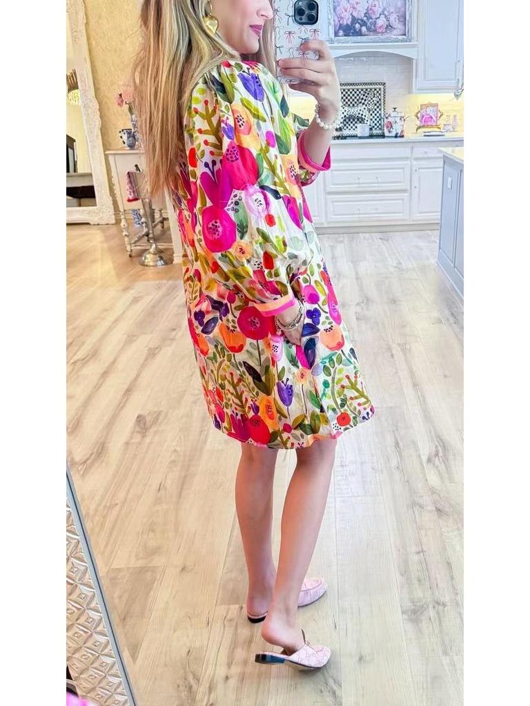 European & American Casual Floral Patchwork Color Block Dress (2026 Hot Seller)