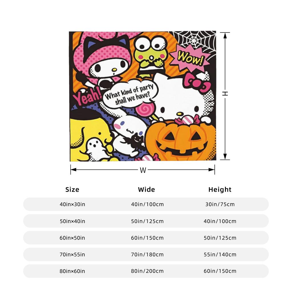 Hello Kitty Halloween Blanket Fleece Spring Autumn Pumpkins  Multifunction Warm Throw Blanket for Sofa Office Bedspreads