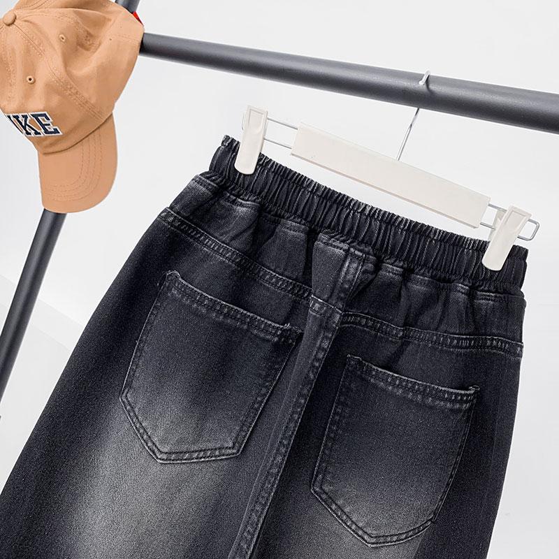 DIMANAF 2025 Plus Size Autumn Basic Elastic Jeans New Pants Women Loose Denim Trousers Big Casual Black Pants 6XL