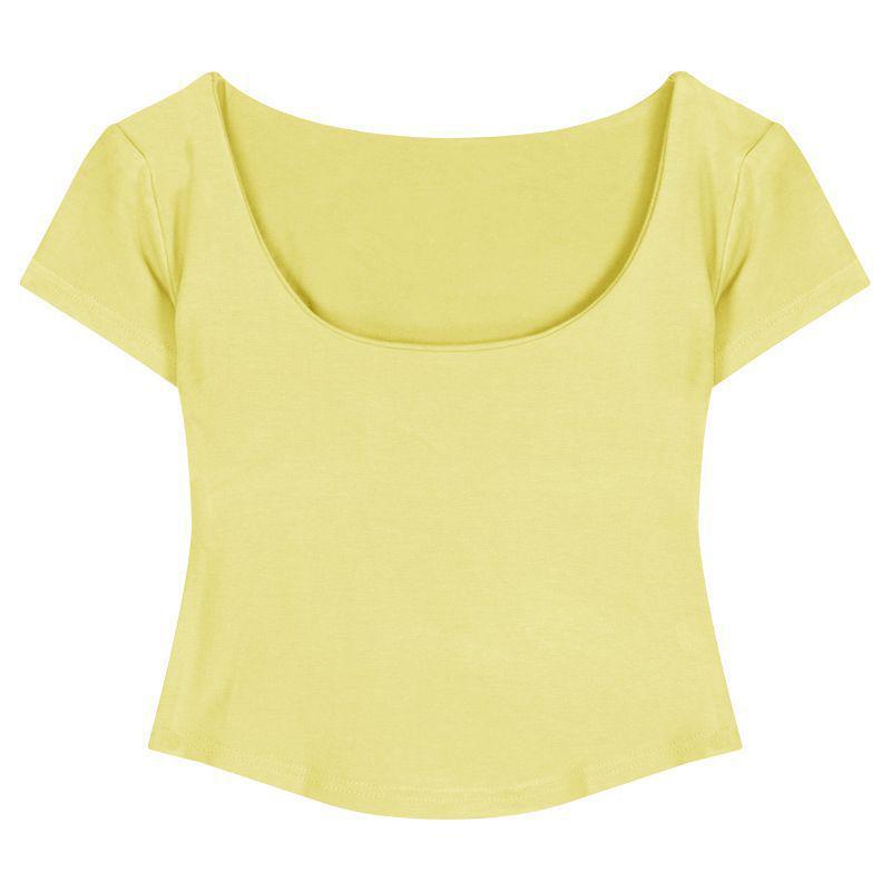 

Женская сексуальная облегающая футболка с квадратным вырезом - Короткий рукав, Нагрудные вкладыши, Летний стиль M (Recommended 95-105 jin) кремовый/жёлтый