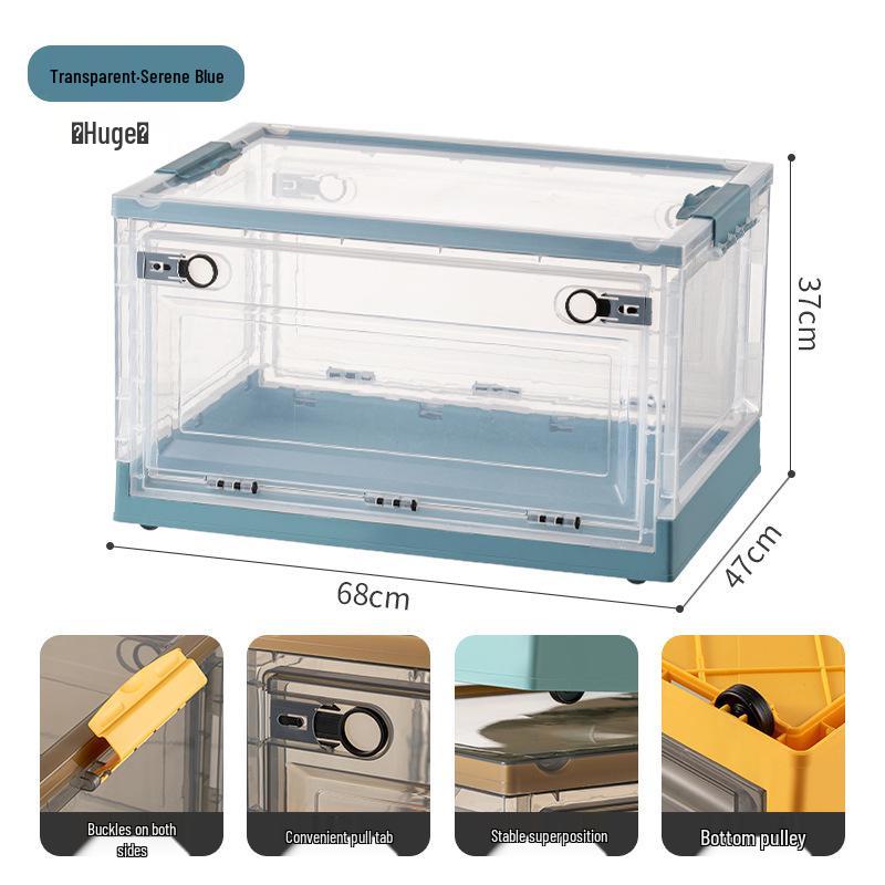 Side-Opening Transparent Storage Box with Lid for Clothes, Toys, and Books - Large Plastic Organizer for Wardrobes.