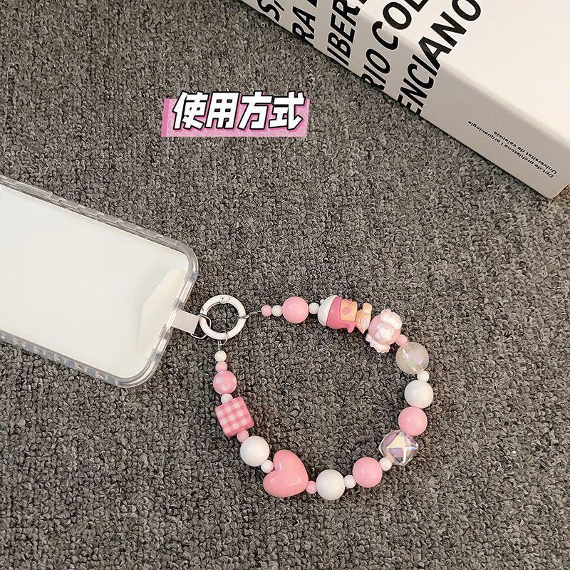 Anti-lost Versatile Cheese Candy Color Cartoon Beaded Mobile Phone Lanyard Key DIY Bracelet Ccd Camera Lanyard