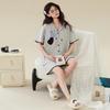 1A antibacterial pure cotton pajamas women's summer with chest pads, short sleeves, plus size 50kg girls' loungewear three-piece set