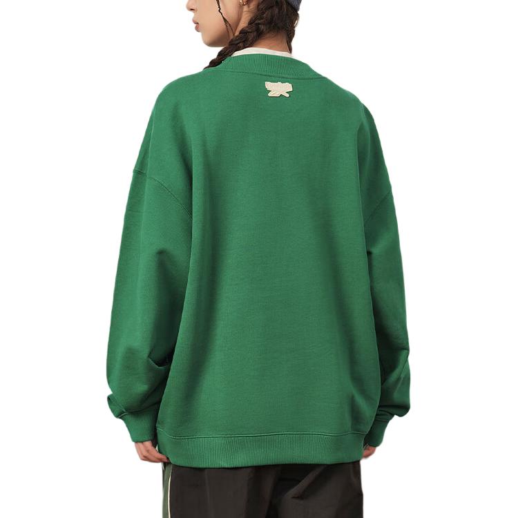 Reebok Maglia Lavorata a Maglia con Stampa di Lettere Pullover Girocollo Largo American Vintage Felpa Unisex Verde Scuro 23FRC353UGL1