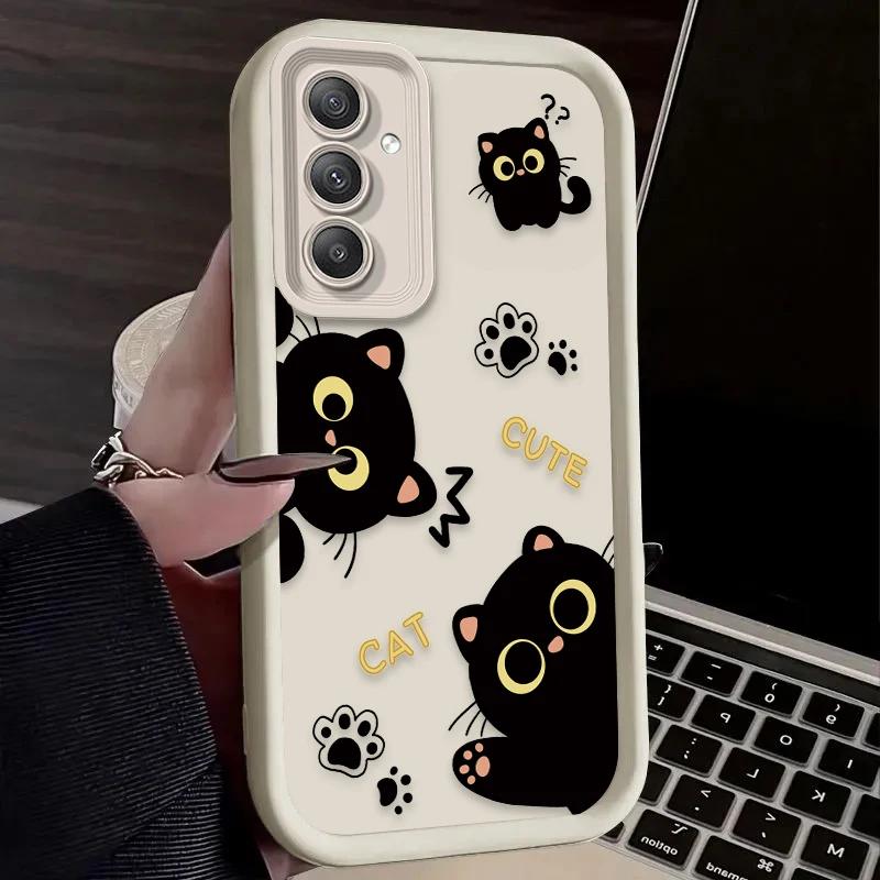 Lovely Black Cat Silicone Case For Samsung Galaxy S25 Ultra S24 S23 S22 Plus S21 FE S20 A55 A54 A15 A35 Shockproof Soft Cover