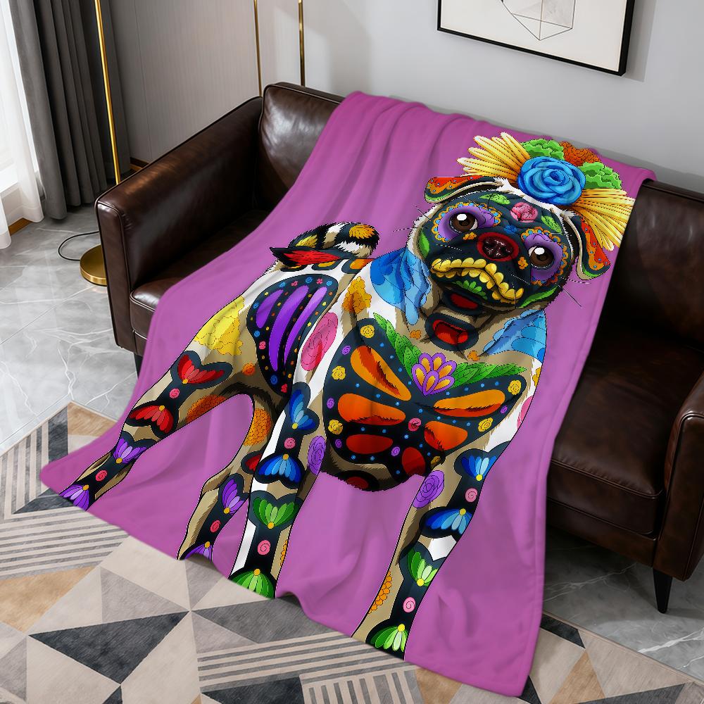 fashion Day of the Dead Dog Corgi Art Flannel soft warm plush blanket sofa living room pet hogar bedroom gift home Car portable