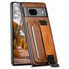 SUTENI H13 Leather Coated PC+TPU Case for Google Pixel 7a,Kickstand Card Holder Phone Back Cover with Hand Strap