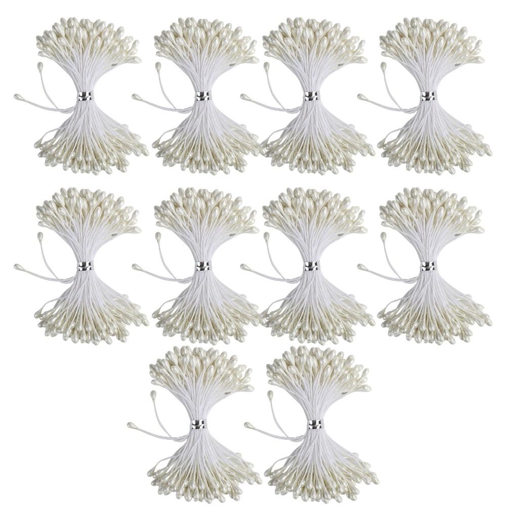 900pcs Double Heads Artificial Pistil Cream White Floral Stamens Flower Stamens DIY Crafts