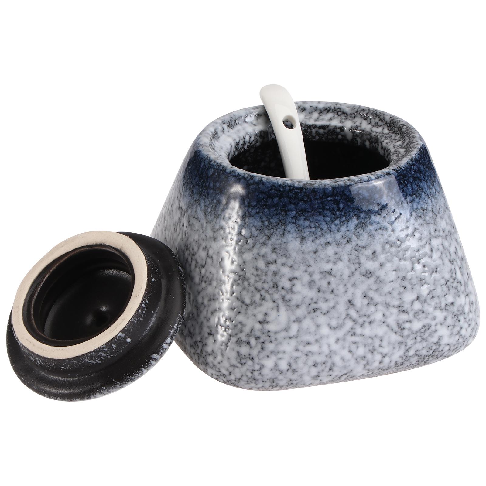 Ceramic Condiment Jars Stylish Seasoning Box with Spoon Blue Kitchen Organizer for Sugar Tea Spices Home Gift