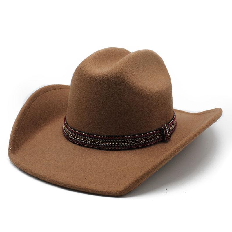 Hat Women'S Vintage Wool Western Cowboy Hat Men'S Versatile Big Eaves Black Top Hat Women