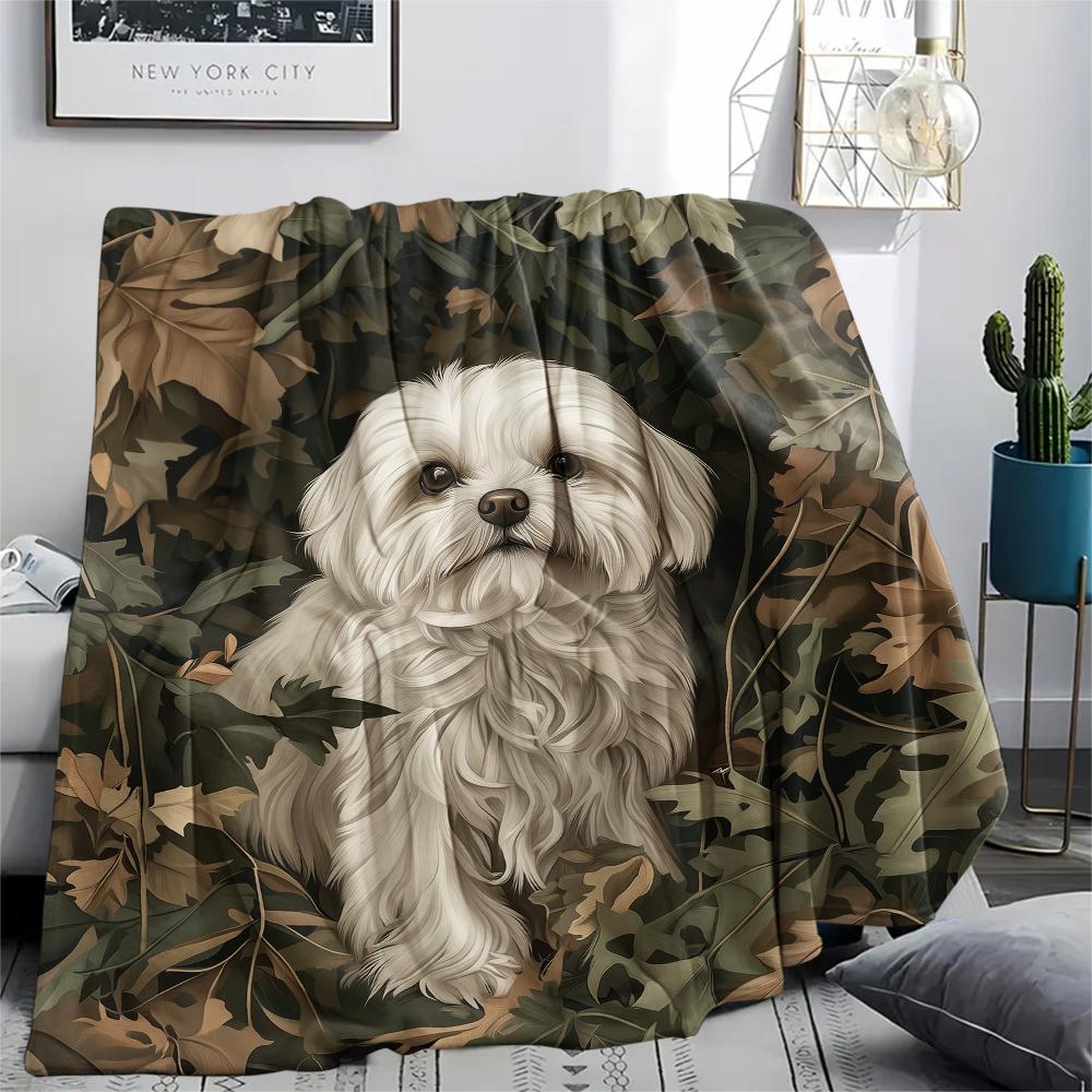 Maltese dog,pattern Flannel Blanket, High quality Comfortable for All Seasons, Home Decor, Warmth and Comfort, Perfect for Gifts.
