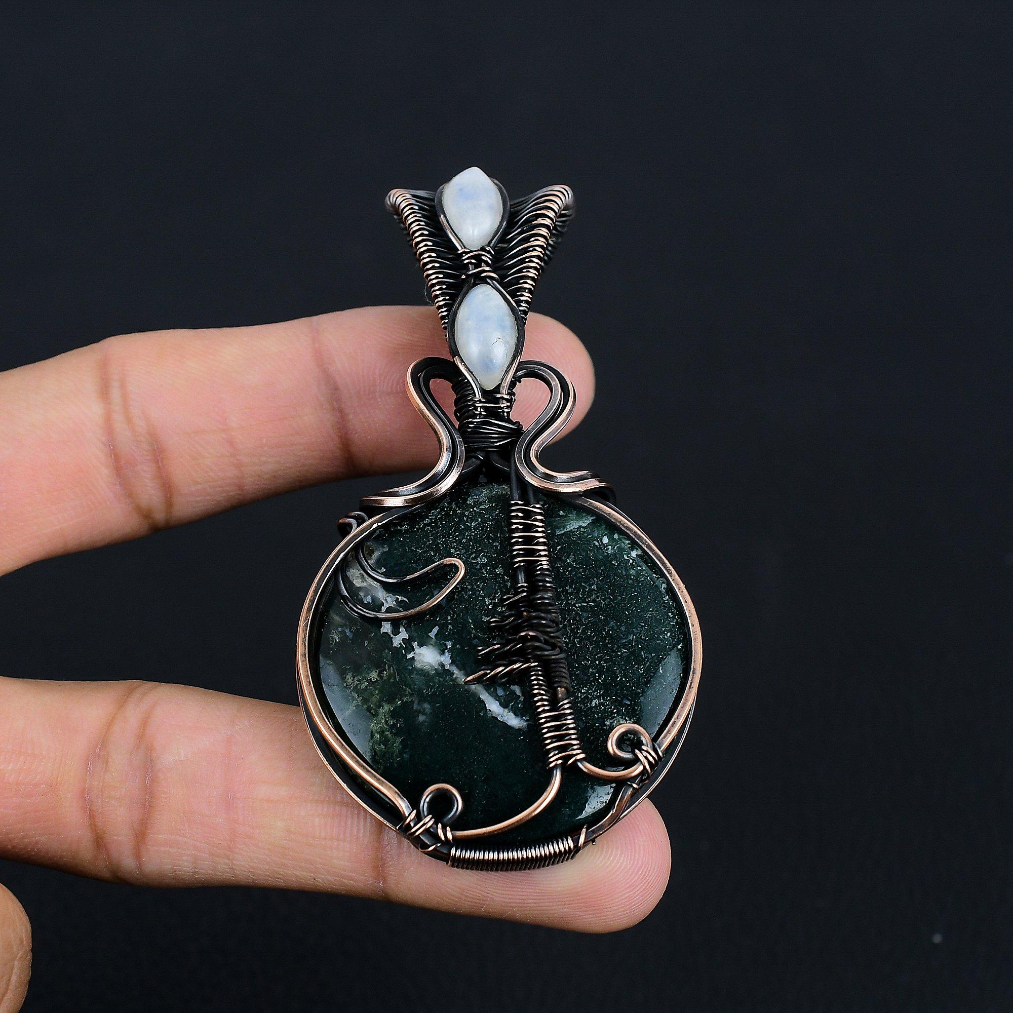 

Bloodstone & Moonstone 999 Copper Wire Wrapped Pendant Handmade Gemstone Jewelry, Gifts For Wife Brand New Pendant 2.55 Inches