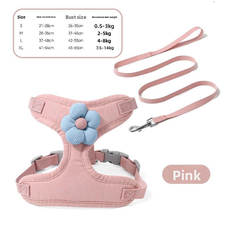 

Small Daisy, Embroidered Leash, Lace Vest, Dog and Cat Chest and Back Straps, Small Dog Supplies for Pet Outings XS розовый