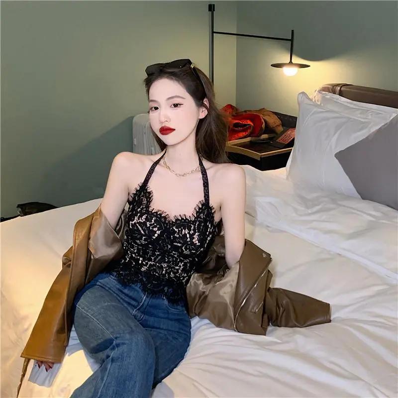 Lace Suspender Women's French Style Autumn Winter Bottoming Slimming Sleeveless Vest Short Sexy Top Trendy