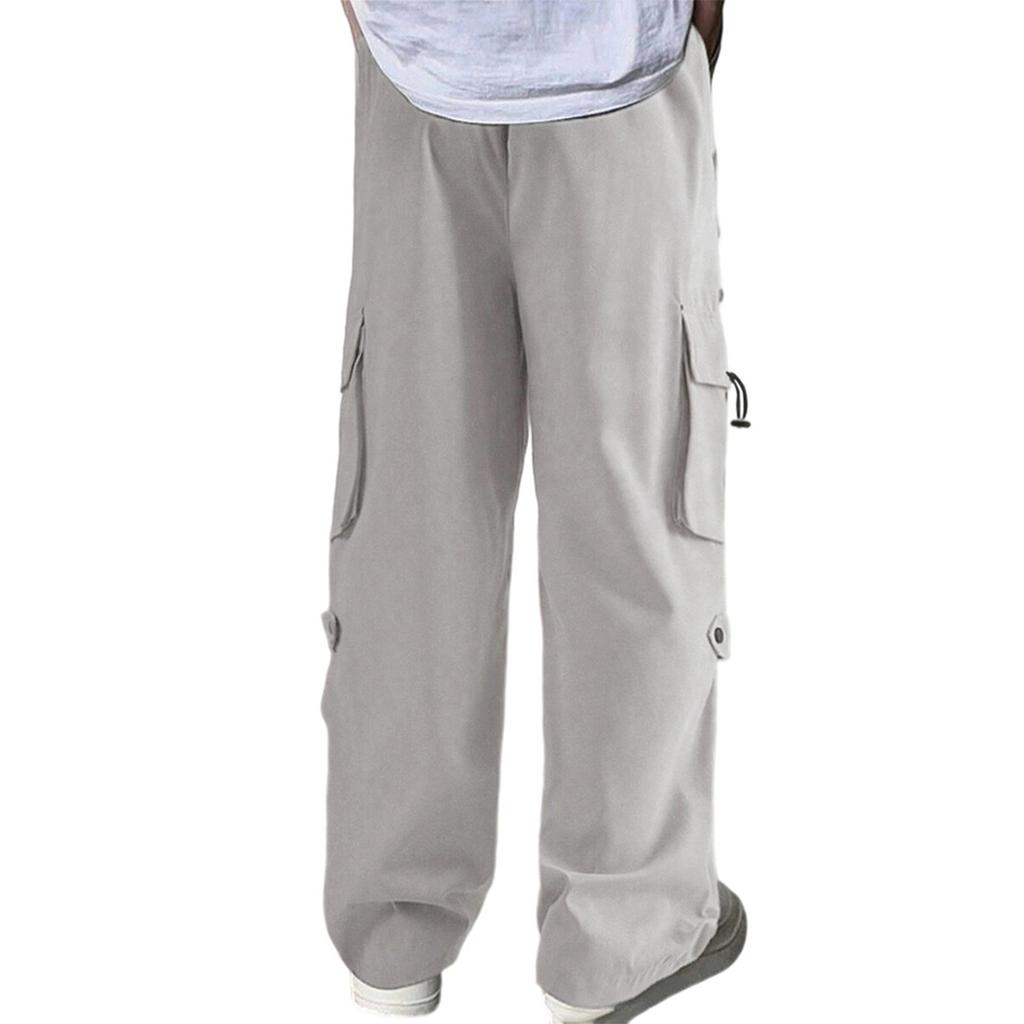 Men's Loose Casual Multi-pocket Work Pants, Youth Stretch Waist Drawstring  Pants