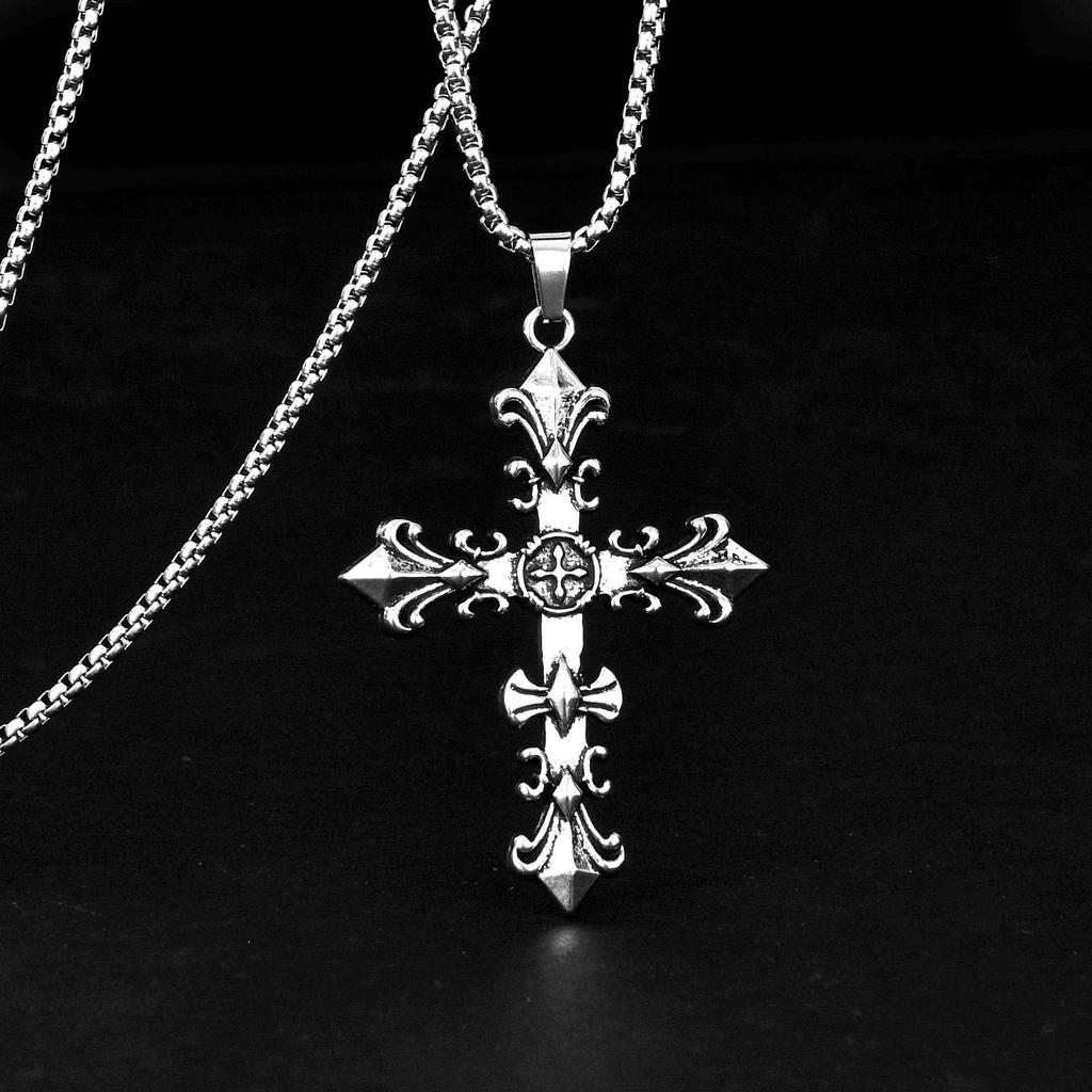 Vintage Hip Hop Sweater Chain Necklace: Flaming Cross Pendant Unisex.