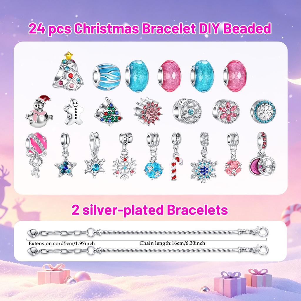 Days Christmas Advent Calendar for Women - Alloy Bracelet Jewelry Set with Surprises, Holiday Countdown Gift