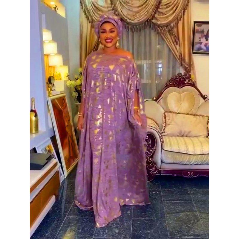 Cross-Border European and American Foreign Trade Amazon Bat Sleeve African Ethnic Style Swing Dress Bronzing Robe Dress